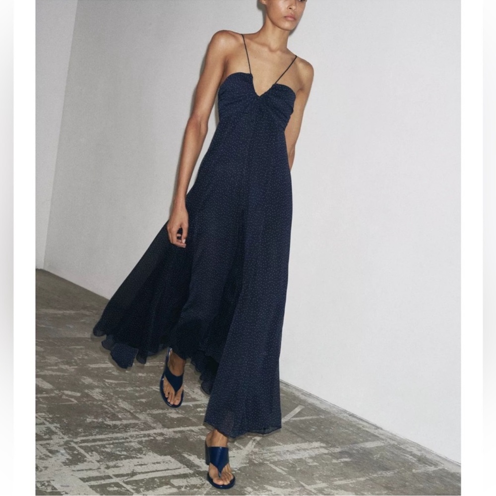 Zara Dark Blue Spaghetti Strap Maxi Dress